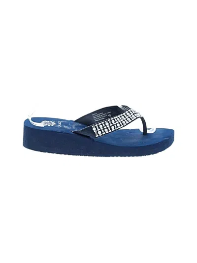 Pre-owned Yellow Box Flip Flops In Blue