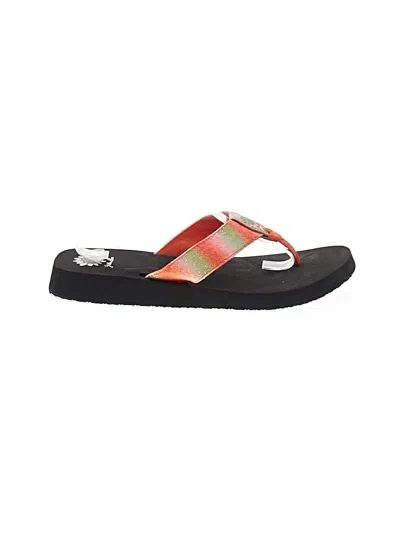 Pre-owned Yellow Box Flip Flops In Red