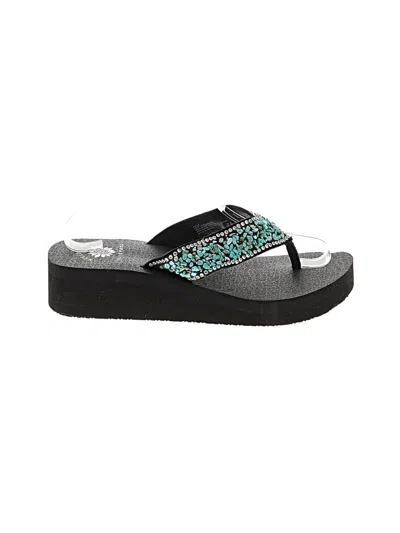 Pre-owned Yellow Box Flip Flops In Teal