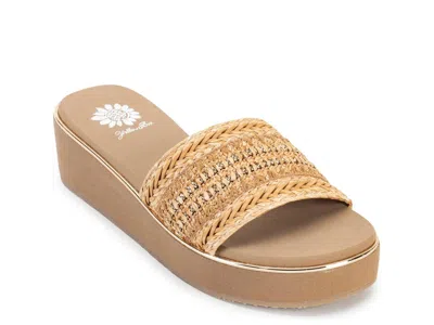 Yellow Box Guida Wedge Sandal In Natural Beige