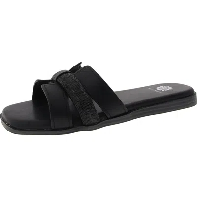 Yellow Box Kerria Womens Cut-out Faux Leather Slide Sandals In Black