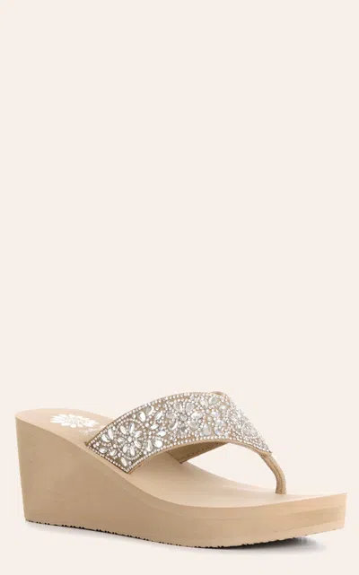 Yellow Box Ladies' Taupe Enola Bling Wedge Flip Flops In Neutral