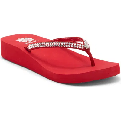 Yellow Box Premium Jello Flip Flop Jewelled Sandal In Red