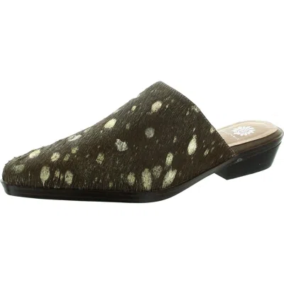 Yellow Box Warden Womens Padded Insole Fur Mules In Gold