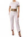 Yellow Cabbage Crop Top And High-waisted Trimmed Wide Leg Two-piece Set In White In White