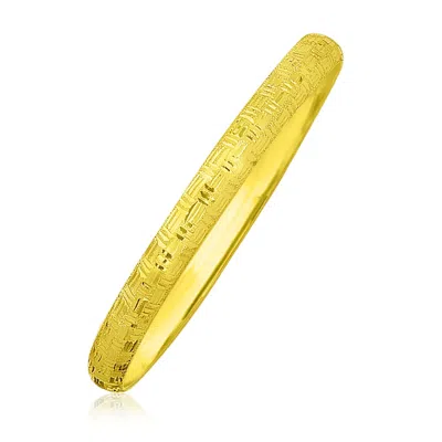 Yellow Gold 10k  Greek Pattern Textured Bangle