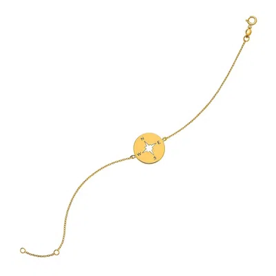 Yellow Gold 14k  7 Inch Bracelet With Compass (1.00 Mm)