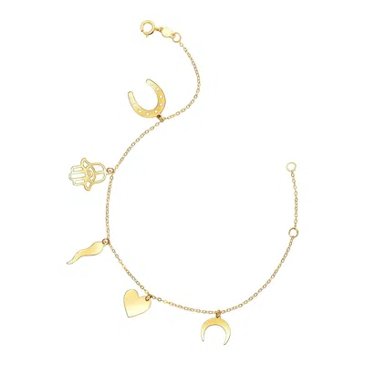 Yellow Gold 14k  7 Inch Bracelet With Polished Charms