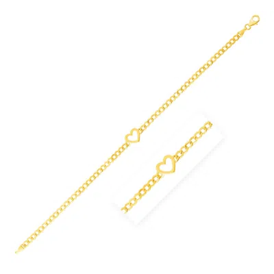 Yellow Gold 14k  7 Inch Curb Chain Bracelet With Heart (3.40 Mm)