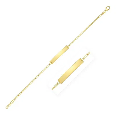 Yellow Gold 14k  7 Inch Paperclip Chain Bracelet With Bar (2.10 Mm)