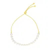 Yellow Gold 14k  Adjustable Friendship Bracelet With Pearls In Yellow