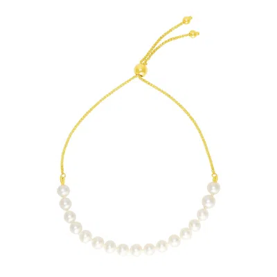 Yellow Gold 14k  Adjustable Friendship Bracelet With Pearls In Silver