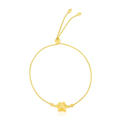 Yellow Gold 14k  Adjustable Paw Print Bracelet (1.10 Mm)