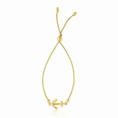 Yellow Gold 14k  Anchor Design Adjustable Lariat Bracelet