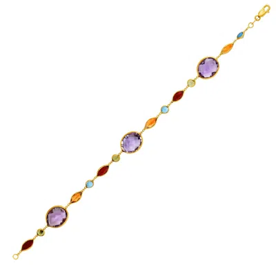 Yellow Gold 14k  Bracelet With Multi-colored Stones In Pink