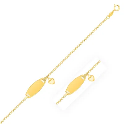 Yellow Gold 14k  Heart Accented Childrens Cable Chain Id Bracelet (6.35 Mm)