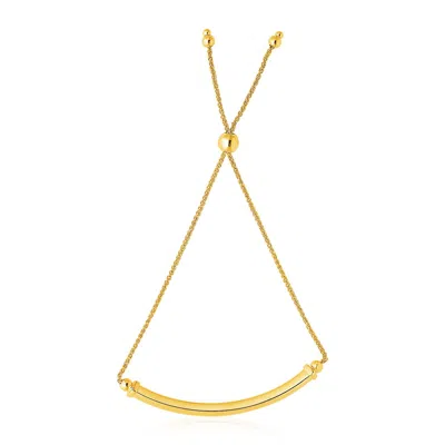 Yellow Gold 14k  Lariat Bracelet With Polished Curved Bar