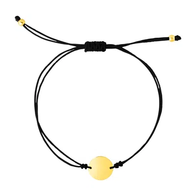 Yellow Gold 9 1/4 Inch Black Cord Adjustable Bracelet With 14k  Circle