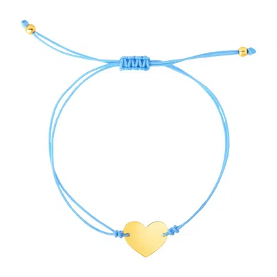 Yellow Gold 9 1/4 Inch Blue Cord Adjustable Bracelet With 14k  Heart