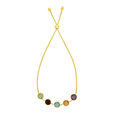 Yellow Gold Adjustable Bracelet With Multicolored Round Gemstones In 14k (1.00mm)