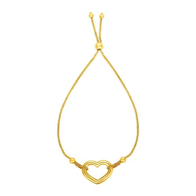 Yellow Gold Adjustable Bracelet With Shiny Open Heart In 14k  (1.00 Mm)