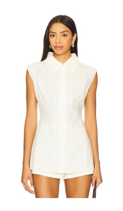 Yellow The Label Anni Linen Top In Pinstripe