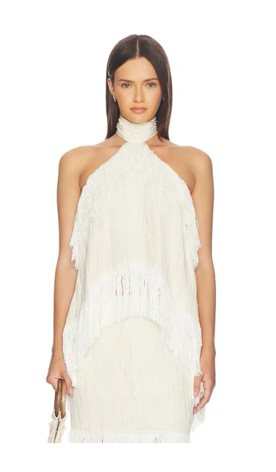 Yellow The Label Jones Fringe Top In White