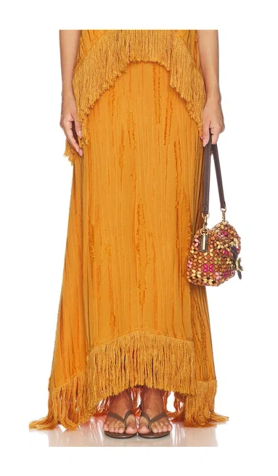 Yellow The Label Lennie Fringe Skirt In Orange