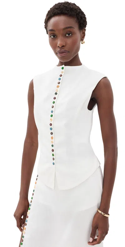 Yellow The Label Quinn Linen Top Off White