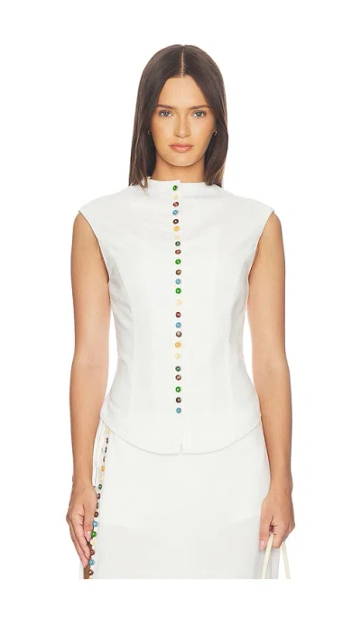 Yellow The Label Quinn Linen Top In Off White