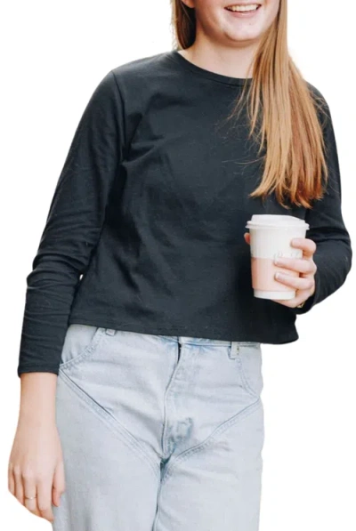Yellowberry Kids'  Whisper Long Sleeve Cotton Tee In Black