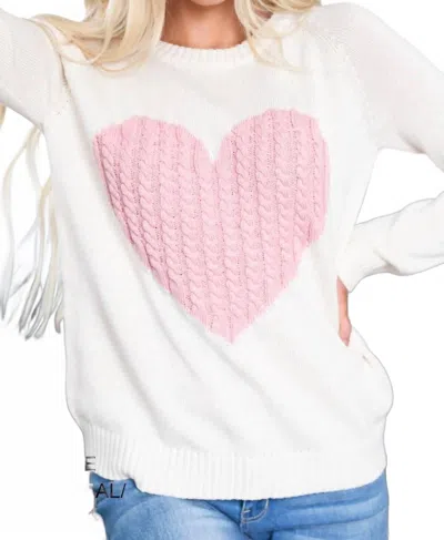 Yemak Luxe Love Sweater In Oatmeal/pink In White