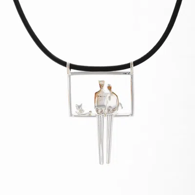 Yenny Cocq Llc Women's Couple With Cat Pendant In Silver In Black