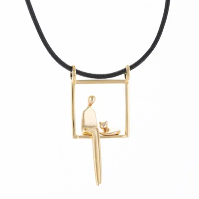 Yenny Cocq Llc Women's Woman With Cat Pendant In Gold Plated Silver