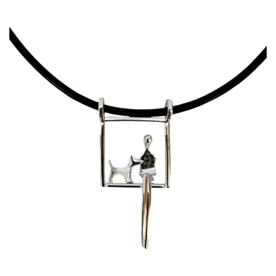 Yenny Cocq Llc Women's Woman With Dog Pendant In Silver