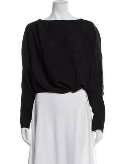 Pre-owned Yeon Bateau Neckline Long Sleeve Blouse In Black