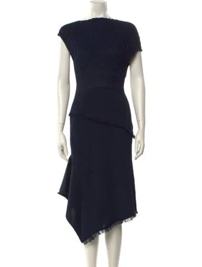 Pre-owned Yeon Bateau Neckline Midi Length Dress In Blue