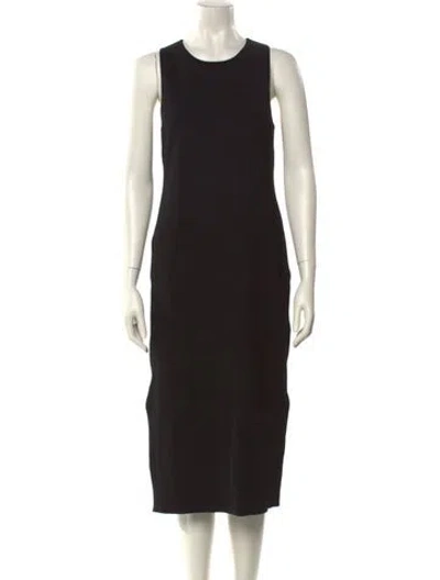 Pre-owned Yeon Crew Neck Midi Length Dress In Black