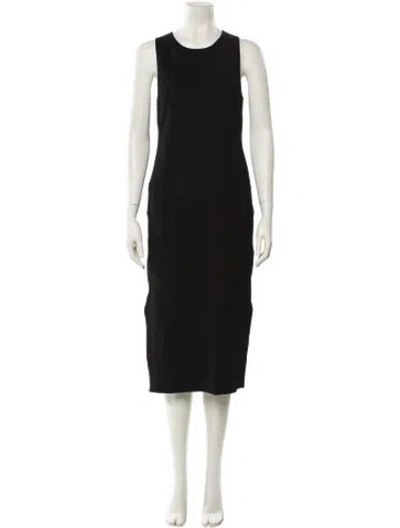 Pre-owned Yeon Crew Neck Midi Length Dress In Black