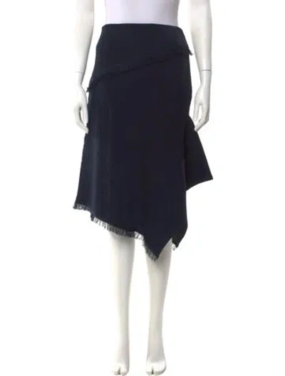 Pre-owned Yeon Fringe Trim Accent Knee-length Skirt In Brown