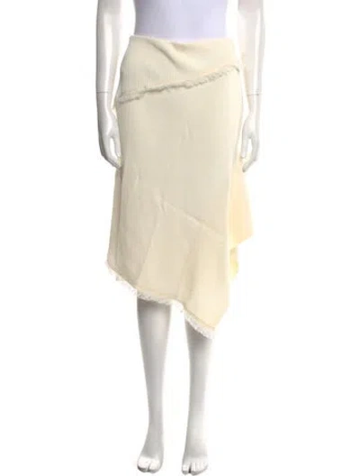 Pre-owned Yeon Fringe Trim Accent Knee-length Skirt W/ Tags In Neutral