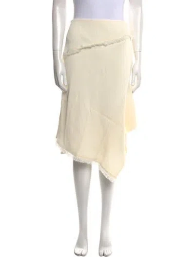 Pre-owned Yeon Fringe Trim Accent Knee-length Skirt W/ Tags In Neutral