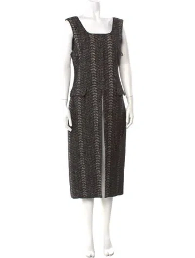 Pre-owned Yeon Patterned Square Neckline Top In Black