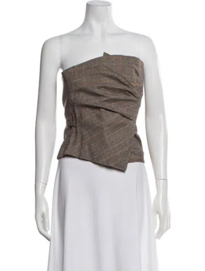 Pre-owned Yeon Plaid Print Strapless Top In Brown