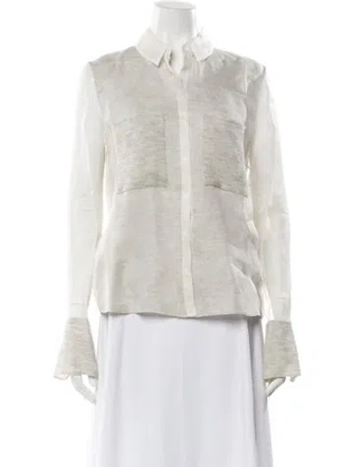 Pre-owned Yeon Silk Long Sleeve Button-up Top In Neutral