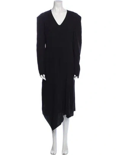 Pre-owned Yeon V-neck Midi Length Dress In Black