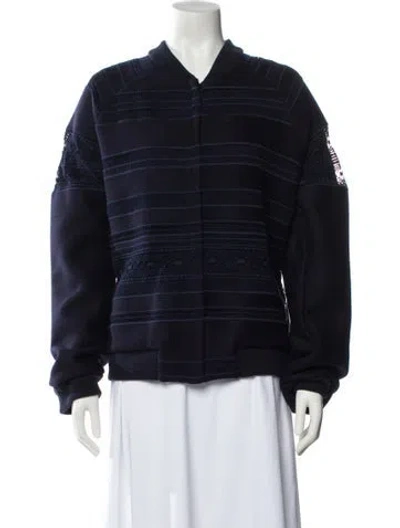 Pre-owned Yeon Wool Striped Bomber Jacket In Blue