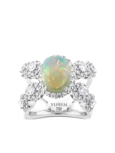 Yeprem 18k White Gold X Diamond And Opal Ring In Silver