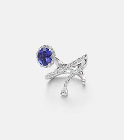 Yeprem 18kt White Gold Ring ((750/1000)) With Diamonds And Tanzanite In Metallic