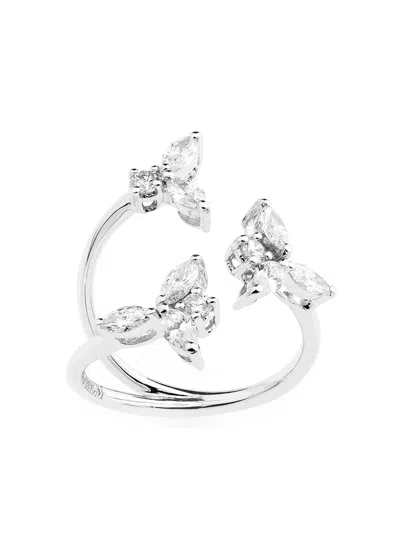 Yeprem 18kt White Gold Three Cluster Diamond Ring In Silver